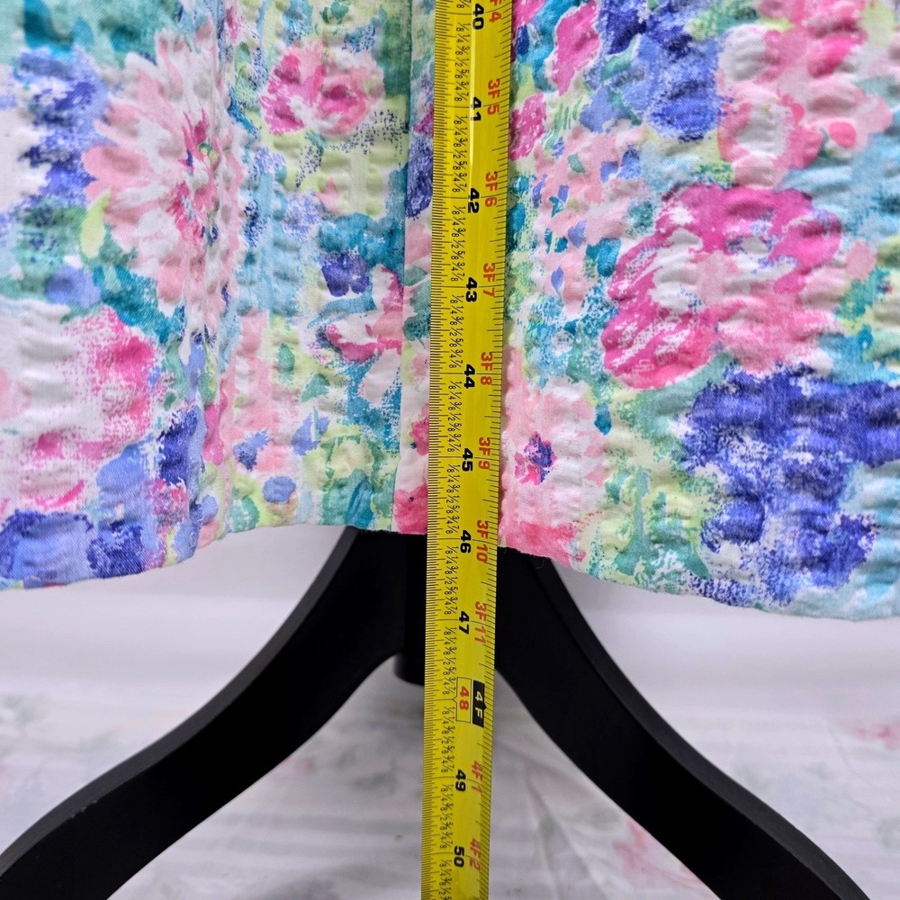 Miss Elaine At Home Floral Seersucker Housecoat Duster Robe Zip Large Blue Pink - Picture 11 of 14